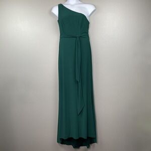 Ieena for Mac Duggal One Shoulder Dress Womens 8 Green Formal Gown 26581